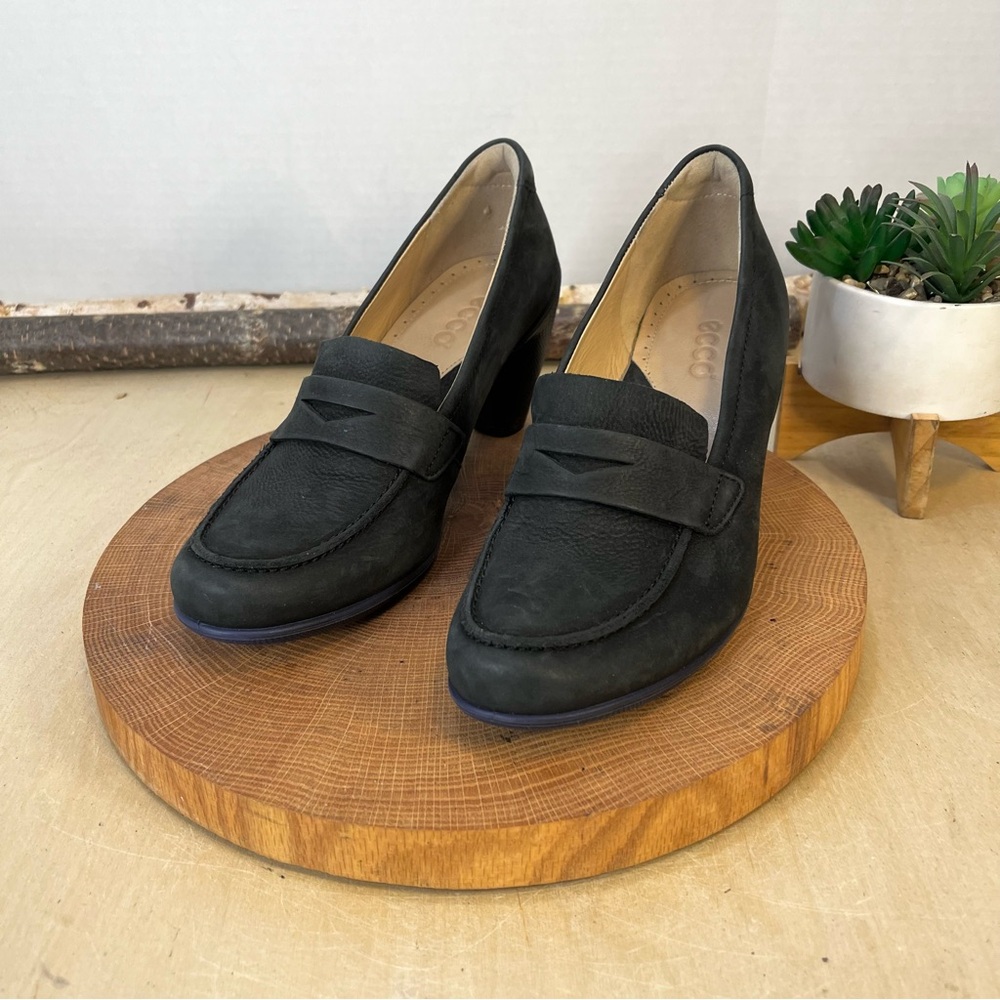 ECCO Sculptured 65 Leather Penny Loafer Heels – Black (Size 39 / US 8–8.5)